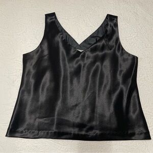 Vtg 90s  Black Satin V Neck Sexy Cocktail Blouse Another Thyme Womens Top Size M
